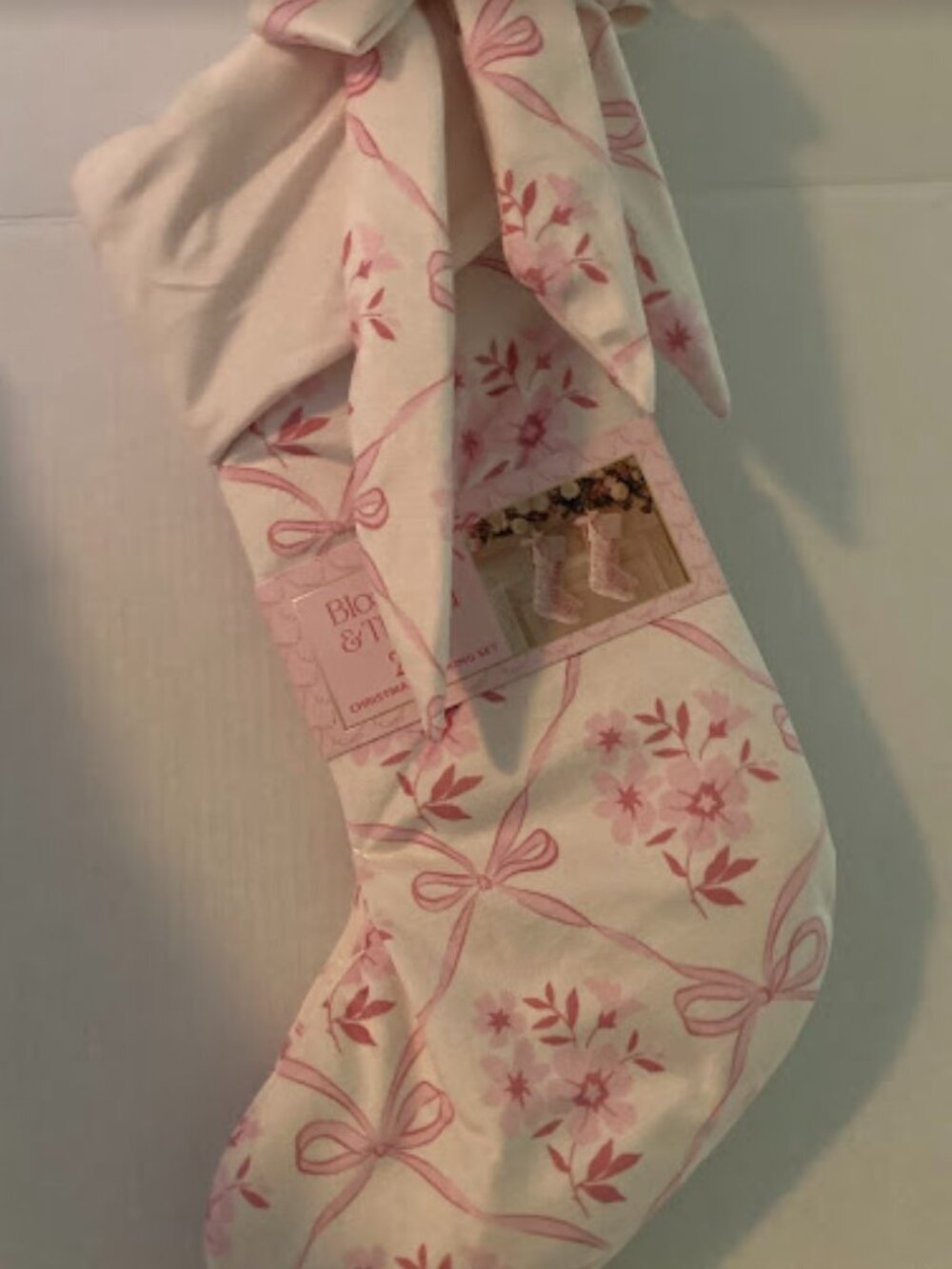 Pink Bows Christmas Stocking Set